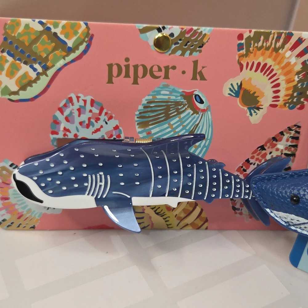 💙▪️Piper k ▪️Blue Shark Hair Claw Clip And  Bag Charm Key Chain Bundle Of 2